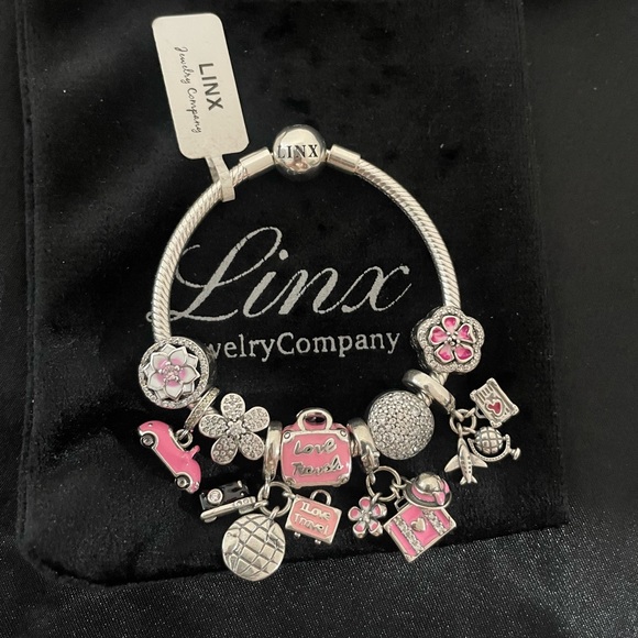 Linx Snake Chain Bracelet with Pink Travel Themed Charms
